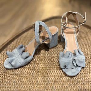 Lewit blue Italian suede block heels with ankle strap, size 8.